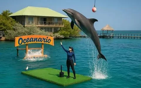 Delfín saltando en el Oceanario de las Islas del Rosario